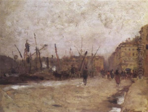 Les Quais De Marseille Oil Painting by Adolphe-Louis Gaussen