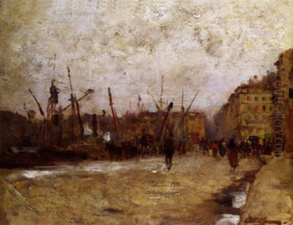 Les Quais De Marseille Oil Painting by Adolphe-Louis Gaussen