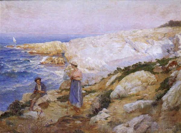 Pecheur Et Bergere Aux Goudes - Marseille Oil Painting by Adolphe-Louis Gaussen