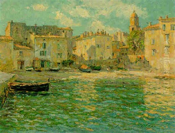 Port De Pecheurs, St. Tropez Oil Painting by Adolphe-Louis Gaussen