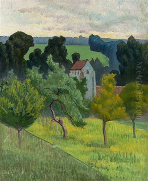 L'eglise De Gouvernes (seine Et Marne) Oil Painting by Leo Gausson