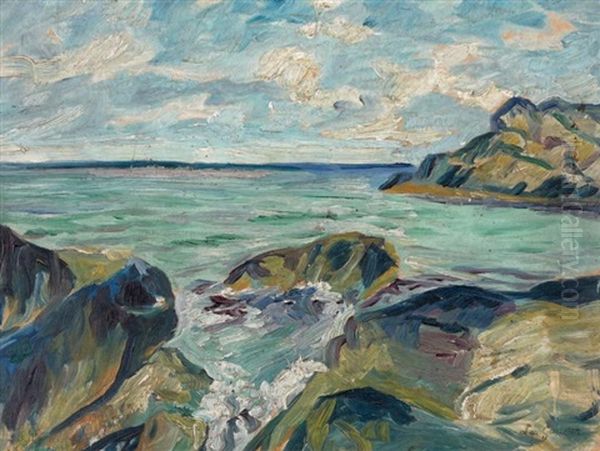 Paysage Maritime Aux Rochers Oil Painting by Leo Gausson