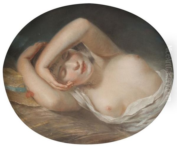 Jeune Femme Etendue Au Chapeau De Paille Oil Painting by Anne Gaut de Saint-Germain