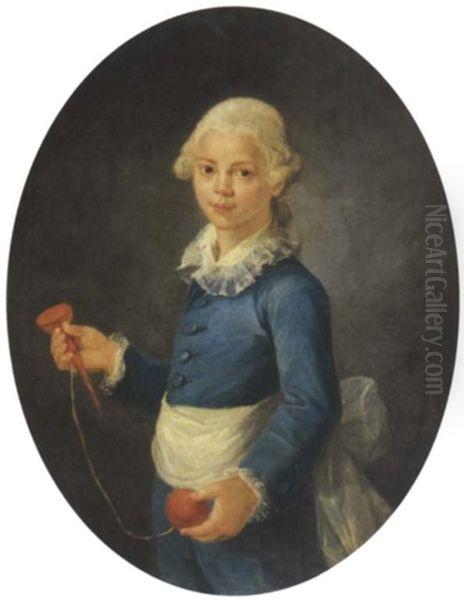 Portrait D'un Enfant Tenant Un Bilboquet Oil Painting by Jacques Fabien Gautier d'Agoty