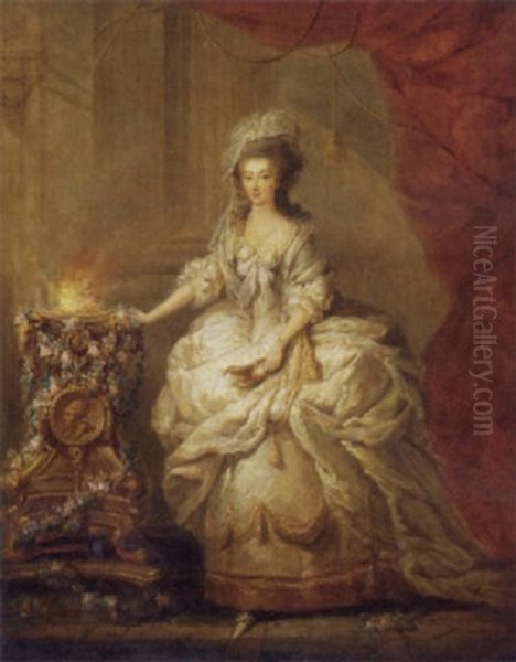 Portrait Of A Lady (marie Antoinette?) Dressed As A Vestal Virgin Oil Painting by Jacques Fabien Gautier d'Agoty