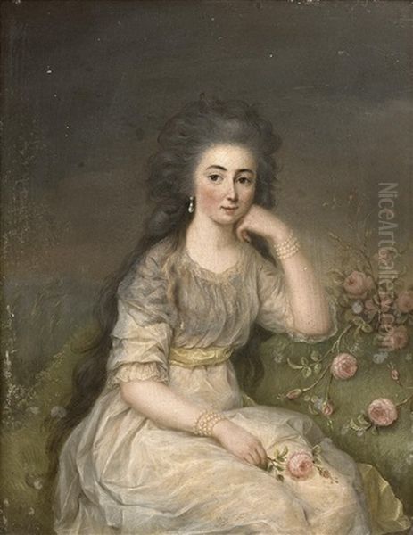 Jeune Femme Pensive Tenant Une Rose Oil Painting by Jean-Baptiste Andre Gautier d'Agoty