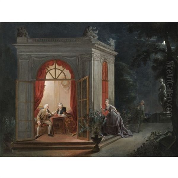 Le Contrat De Mariage Ou L'attente Nerveuse Oil Painting by Jean-Baptiste Andre Gautier d'Agoty