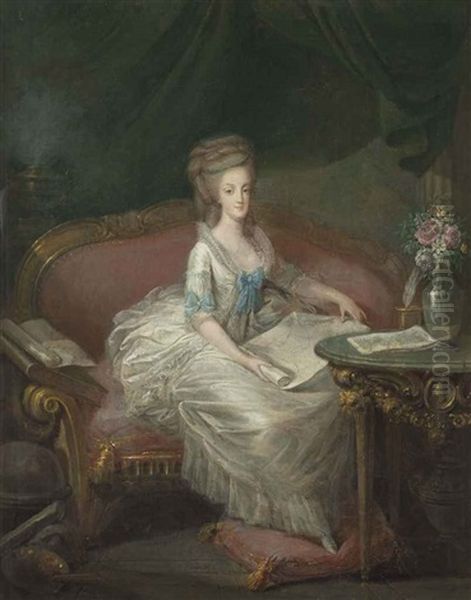 Portrait De Marie-antoinette Assise Dans Un Canape Oil Painting by Louis-Charles Gautier d'Agoty