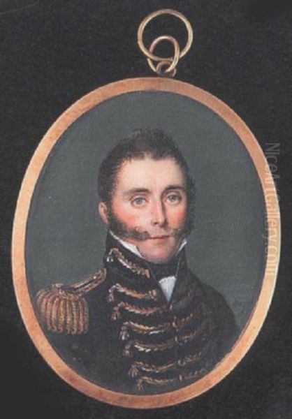 A British Officer Wearing Dark Blue Uniform With Black Facings, Gold Epaulette And Frogging Oil Painting by Pierre Edouard Gautier dagoty