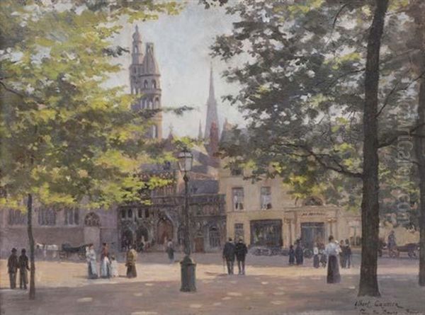 Vue De La Place Du Bourg A Bruges Oil Painting by Albert Clement Valery Gautier