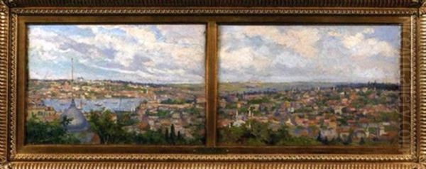 Vue Panoramique D'istanbul (2 Panels In 1 Frame) Oil Painting by Albert Clement Valery Gautier