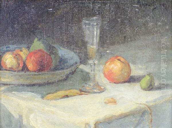 Nature Morte Aux Pommes Et Verre De Vin, 1871 (?) Oil Painting by Armand Desire Gautier