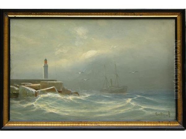 Pecheur Et Entree De Port (pair) Oil Painting by Francois Gautier