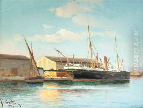 Bateaux A Quai Oil Painting by Francois Gautier