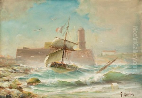 L'entree Du Port De Marseille Oil Painting by Francois Gautier