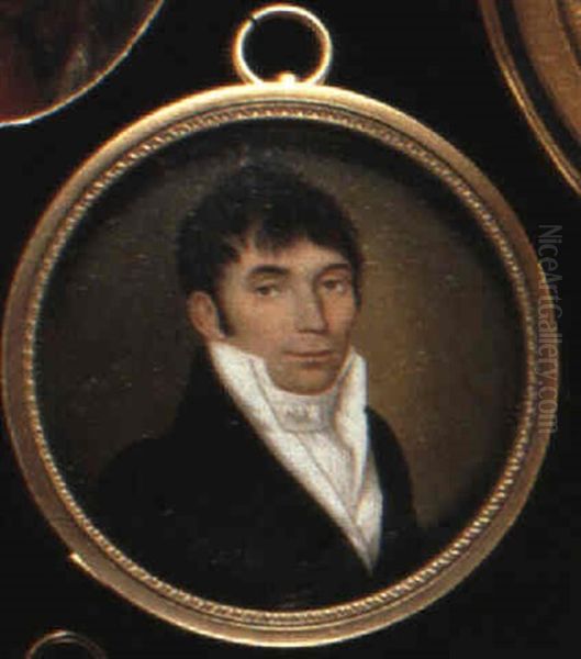 A Gentleman With Short Dark Hair, Wearing A Black Coat,     White Waistcoat And Knotted Cravat Oil Painting by Jean-Rodolphe Gautier