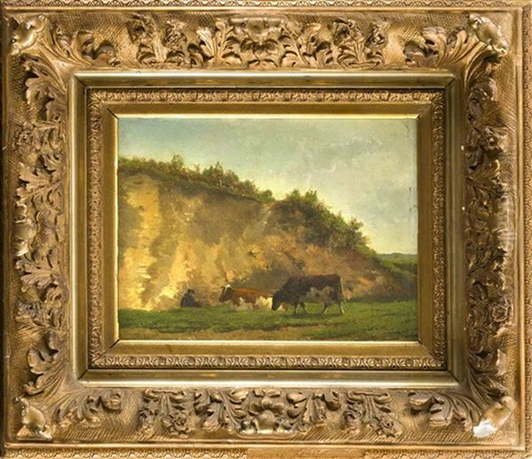 Hirte Mit Zwei Kuhen In Einer Steinbruchlandschaft Oil Painting by Louis Francois Leon Gautier