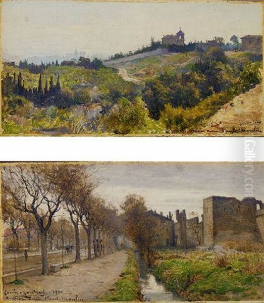 Vue D'avignon Depuis Villeneuve-les-avignon Oil Painting by Louis Francois Leon Gautier