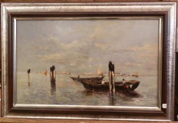 Barques Dans La Lagune De Venise Oil Painting by Natale Gavagnin