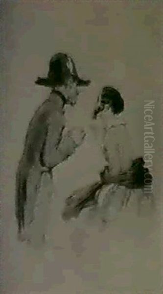 A Soldier And A Lady In Conversation Oil Painting by Paul Gavarni