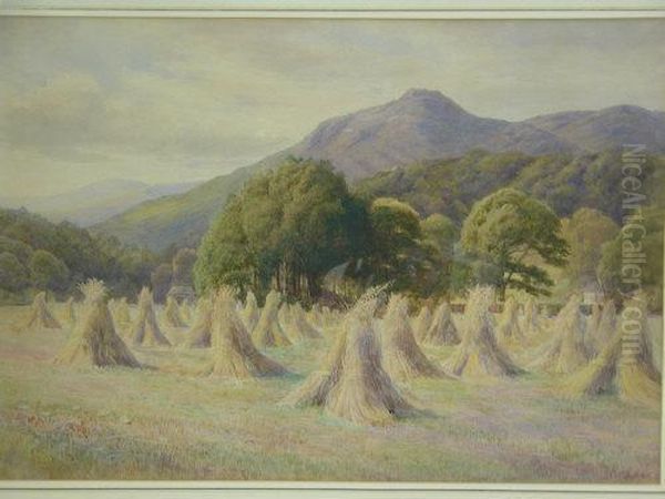 A Cornfield In Wales Oil Painting by Albert William Ayling