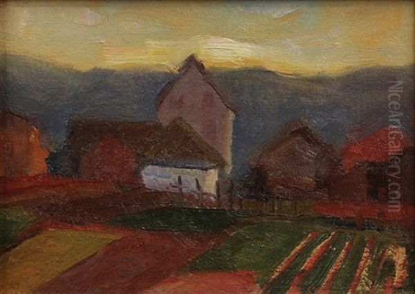 Untitled (farm At Sunset/hatton Ranch) Oil Painting by August Gay