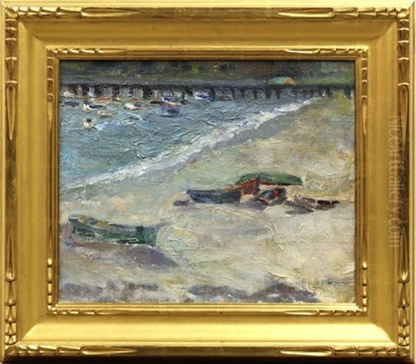 Monterey Pier Oil Painting by August Gay