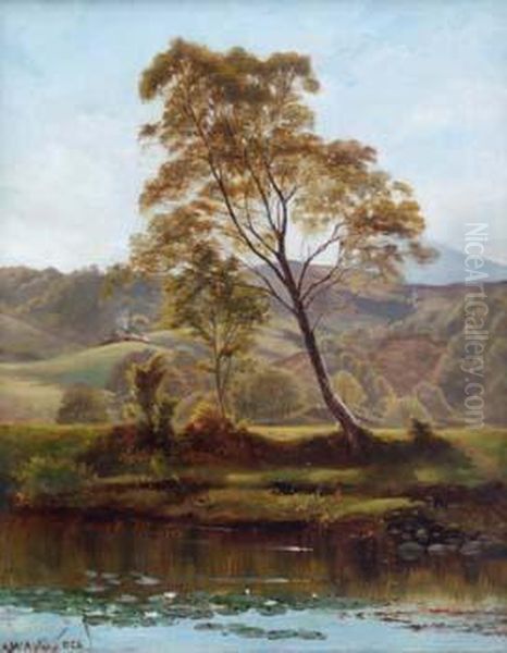 R.cam.a. , Rural River Scene Oil Painting by Albert William Ayling