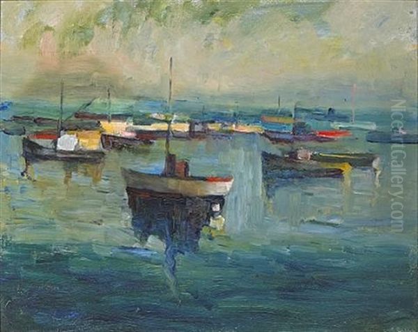 Untitled (boats In Bay) Oil Painting by August Gay