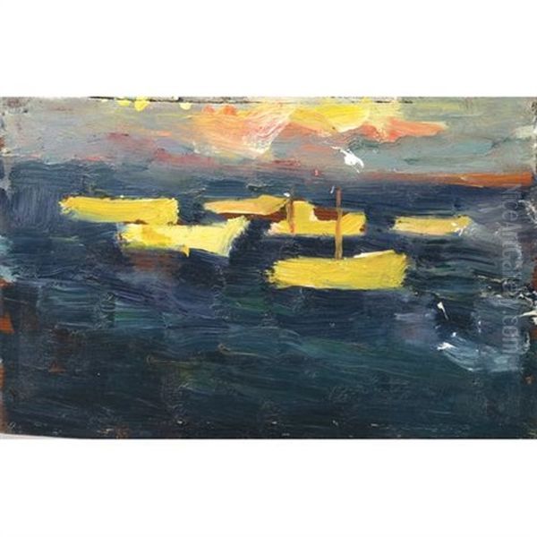 Yellow Boats Oil Painting by August Gay