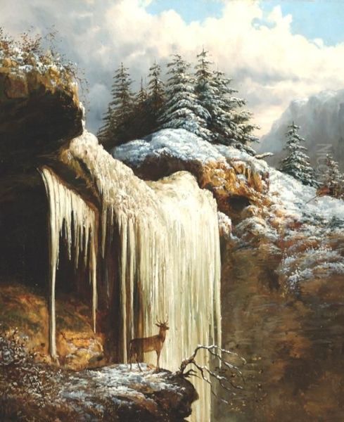 Frozen Falls Oil Painting by Albert William Ayling