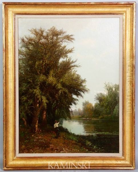 Fishing Along A River Oil Painting by Edward B. Gay