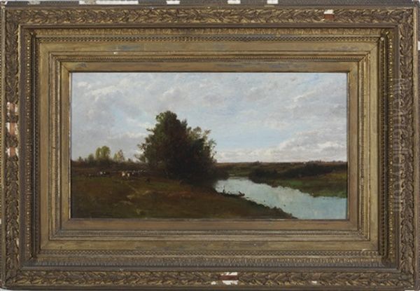 Summer Lanscape With Stream And Cows Oil Painting by Edward B. Gay