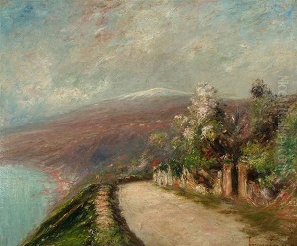 Road To Taormina (view Of Mt. Aetna) Oil Painting by Edward B. Gay