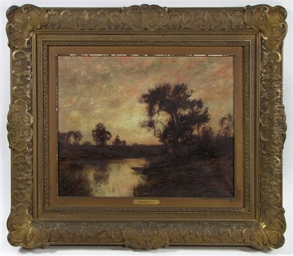 Untitled (sunset View Of River With Man In Canoe) Oil Painting by Edward B. Gay