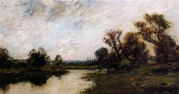 River Landscape Oil Painting by Edward B. Gay