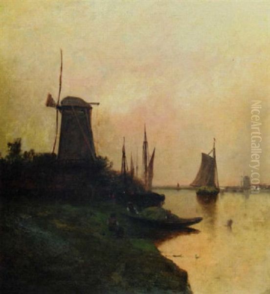 Gathering Salt Hay, Inlet On Long Island Oil Painting by Edward B. Gay