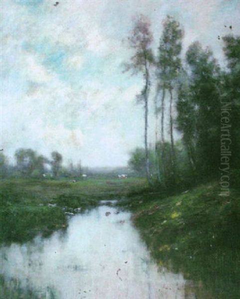 River Landscape Oil Painting by Edward B. Gay