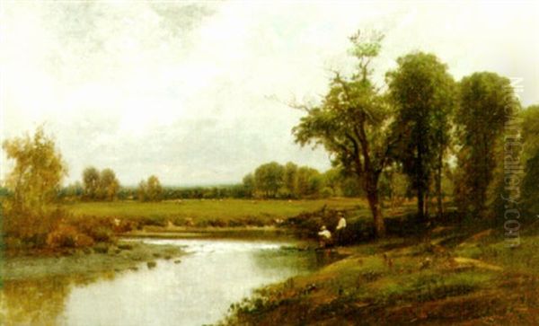 Fishing On A Hudson River Inlet Oil Painting by Edward B. Gay