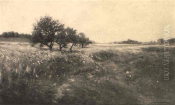 Open Field Landscape Oil Painting by Edward B. Gay