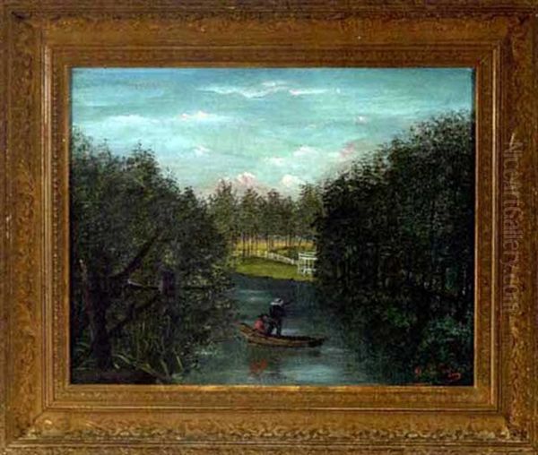 Louisiana Landscape With Two Hunters In A Pirogue Oil Painting by George Gay