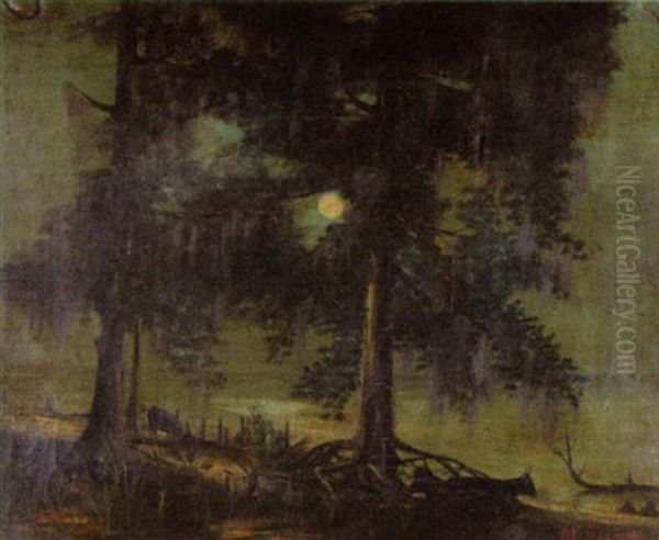 Cypress Swamp At Twilight Oil Painting by George Howell Gay