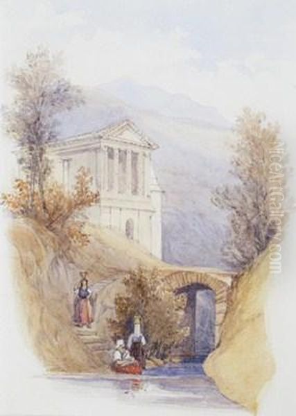 Classical Temple Of Clitummus, Nr. Sporeto Oil Painting by Thomas Brabazon Aylmer