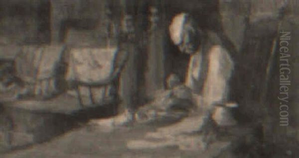 Man Sewing Oil Painting by Walter Gay