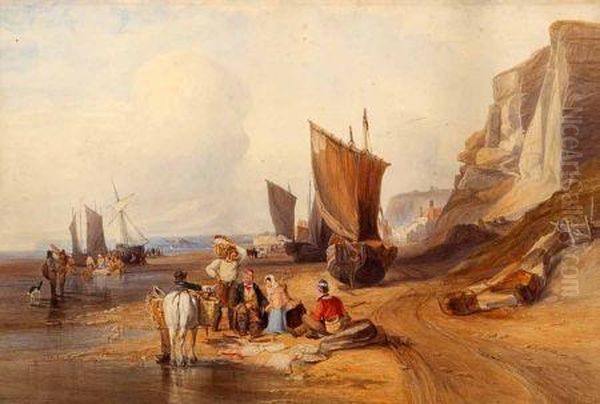 Coastal Scene With Fisherfolk by Thomas Brabazon Aylmer