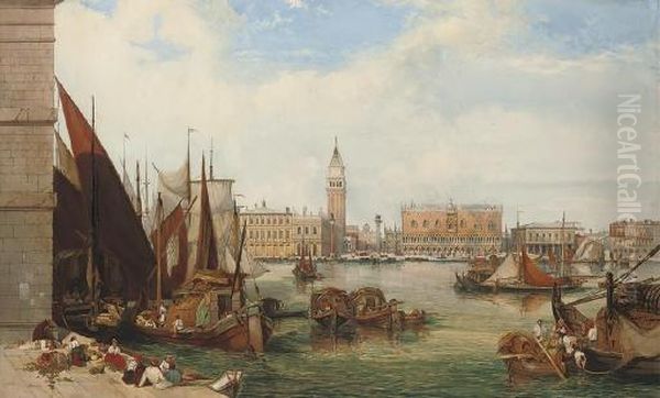 Bustling Activity On The Waterfront, Venice Oil Painting by Thomas Brabazon Aylmer