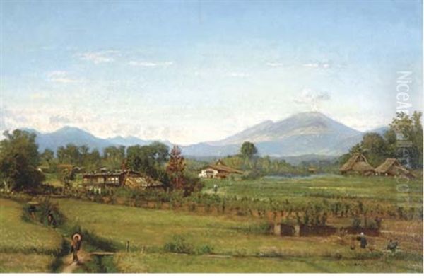 An Extensive Landscape With Pastures, Mount Fuji Beyond Oil Painting by Winckworth Allan Gay