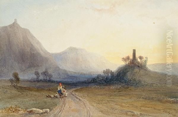 Travellers On A Road Oil Painting by Thomas Brabazon Aylmer