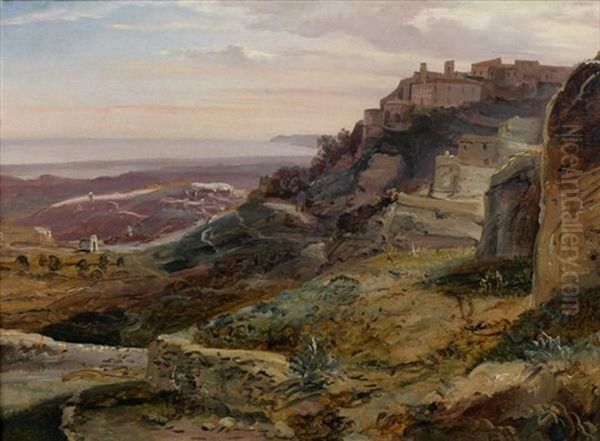 Vue De Gerace (calabre) Oil Painting by Antoine Xavier Gabriel de Gazeau