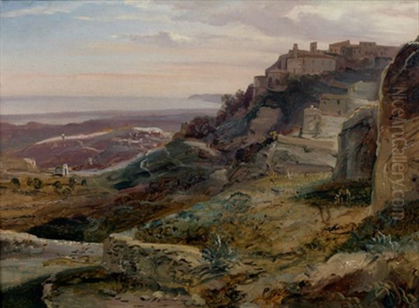 Vue De Gerace (calabre) Oil Painting by Antoine Xavier Gabriel de Gazeau